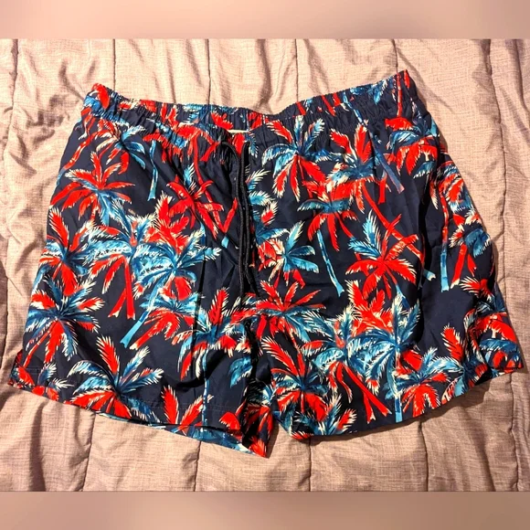 Mens 2XL Swim Trunks 6" In-Seam Bathing Suit Blue Red Swimming Shorts - Picture 2 of 4